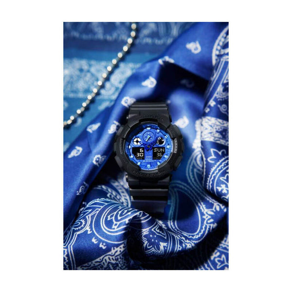 Casio G-Shock Men's Analog-Digital Watch GA-100BP-1A Black Resin with Blue dial Sport Watch