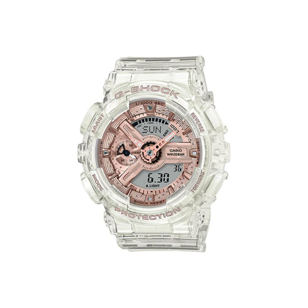 Casio G-Shock Women's Analog-Digital GMA-S110SR-7A Pink Gold Metallic Face Transparent Resin Watch