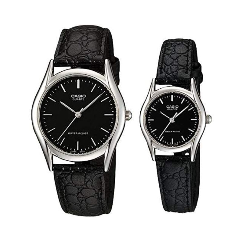 Casio Couple Watch for Men and Women MTP/LTP-1094E-1A Black Leather Band Analog Watch