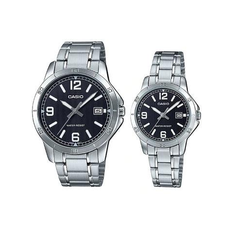 Casio Couple Watch for Men and Women MTP/LTP-V004D-1B2 Silver Stainless Steel Analog Watch