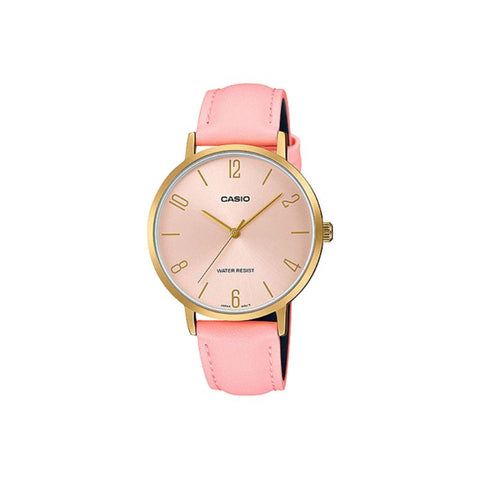Casio Women's Analog Watch LTP-VT01GL-4B Gold Tone Case Pink Leather Watch