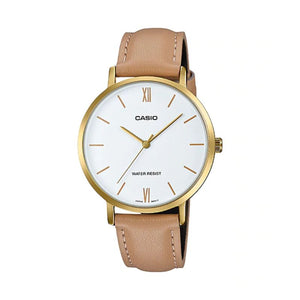 Casio Women's Analog Watch LTP-VT01GL-7B Gold Tone Case Brown Leather Watch