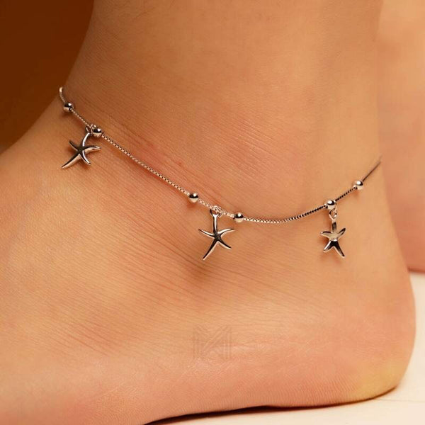 MILLENNE Millennia 2000 Ball and Starfish Silver Anklet with 925 Sterling Silver