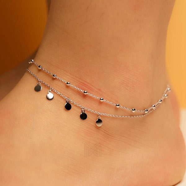 MILLENNE Millennia 2000 Layered Featuring Ball and Circle Dangle Charms Silver Anklet with 925 Sterling Silver