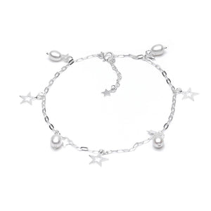 MILLENNE Millennia 2000 Freshwater Pearls Beaded with Star Silver Anklet with 925 Sterling Silver