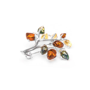 MILLENNE Multifaceted Baltic Amber Colours of Fall Silver Brooch with 925 Sterling Silver