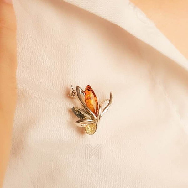 MILLENNE Multifaceted Baltic Amber Fairy Silver Brooch with 925 Sterling Silver