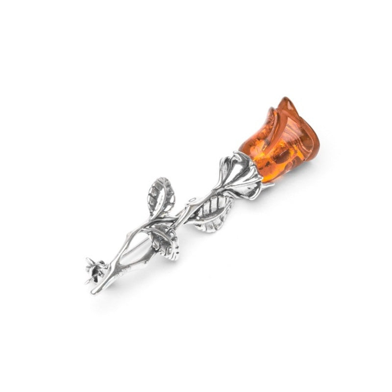 MILLENNE Multifaceted Baltic Amber Rose Silver Brooch with 925 Sterling Silver