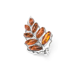 MILLENNE Multifaceted Baltic Amber Fall Leaf Silver Brooch with 925 Sterling Silver