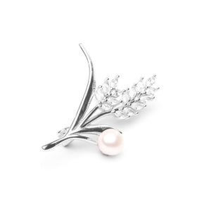 MILLENNE Made For The Night Freshwater Pearl Flower Cubic Zirconia Silver Brooch with 925 Sterling Silver