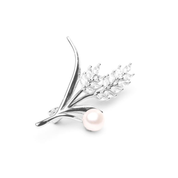 MILLENNE Made For The Night Freshwater Pearl Flower Cubic Zirconia Silver Brooch with 925 Sterling Silver