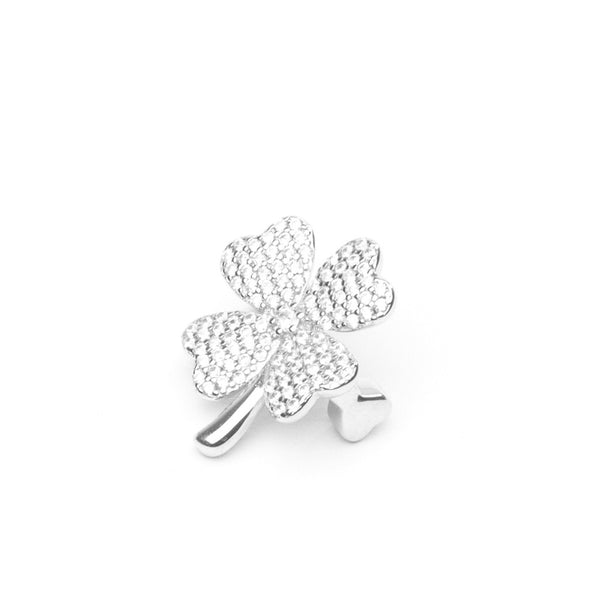 MILLENNE Made For The Night 4 Leaf Clover Cubic Zirconia Silver Brooch with 925 Sterling Silver