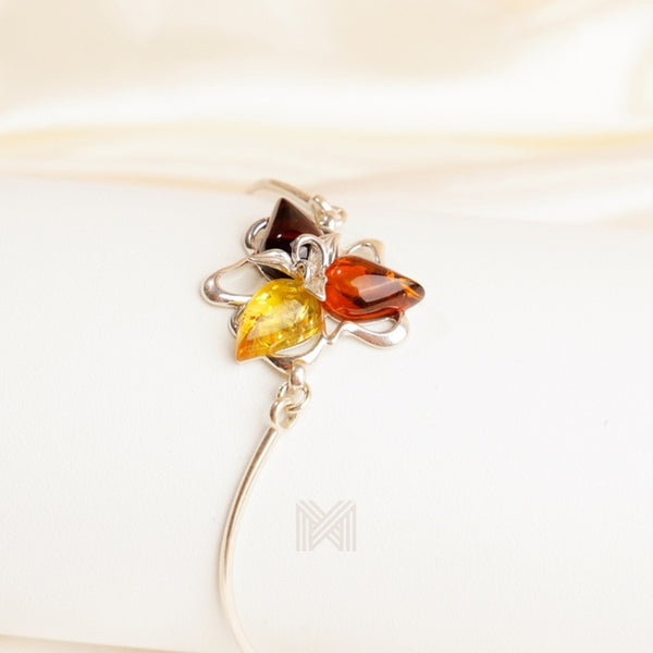 MILLENNE Multifaceted Baltic Amber Triangle Composition Silver Bracelet with 925 Sterling Silver