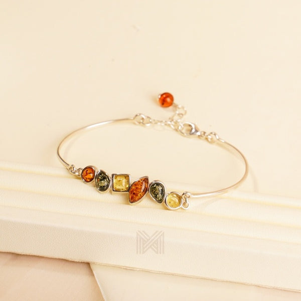 MILLENNE Multifaceted Baltic Amber Rhytymic Silver Bracelet with 925 Sterling Silver
