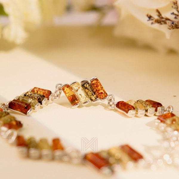 MILLENNE Multifaceted Baltic Amber Xylophone Silver Bracelet with 925 Sterling Silver
