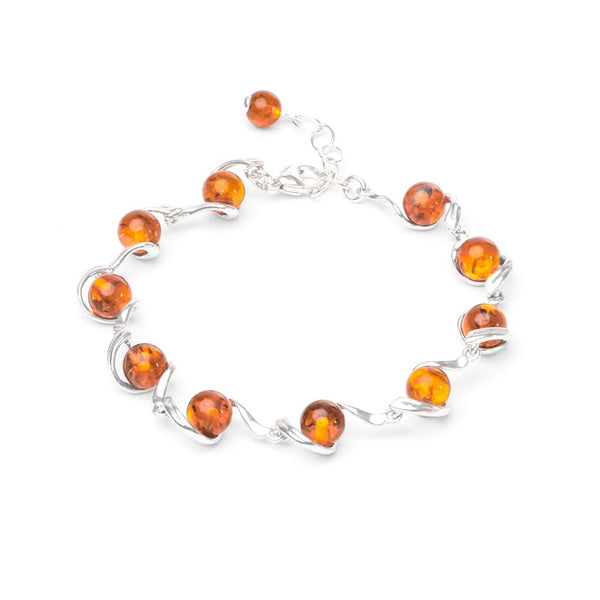 MILLENNE Multifaceted Baltic Amber Goblet Silver Bracelet with 925 Sterling Silver