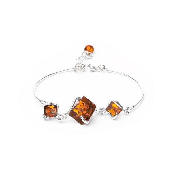 MILLENNE Multifaceted Baltic Amber Tri Cuboid Silver Bracelet with 925 Sterling Silver