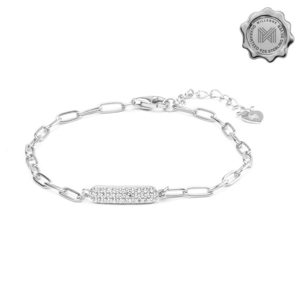 MILLENNE Millennia 2000 Embellished Chain Link Cubic Zirconia Rhodium Bracelet with 925 Sterling Silver