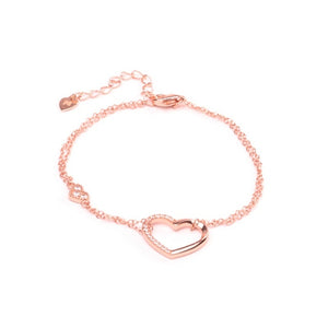 MILLENNE Millennia 2000 Embellished Heart with Rose Gold Plating and AAA Cubic Zircon Cubic Zirconia Rose Gold Bracelet with 925 Sterling Silver