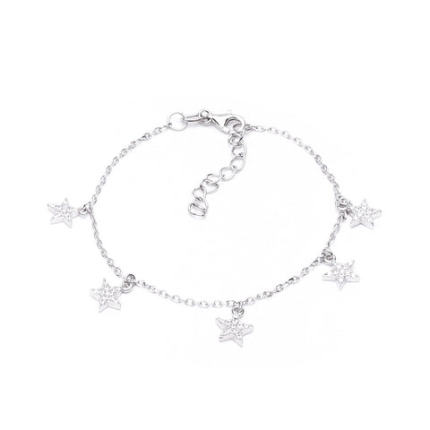 MILLENNE Match The Stars Stars Charm Studded Cubic Zirconia Silver Bracelet with 925 Sterling Silver