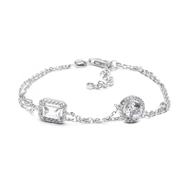 MILLENNE Made For The Night Round and Emerald Shape Cubic Zirconia Silver Bracelet with 925 Sterling Silver