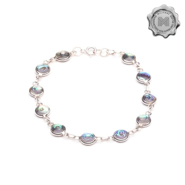 MILLENNE Multifaceted Abalone Shell Silver Charm Bracelet with 925 Sterling Silver