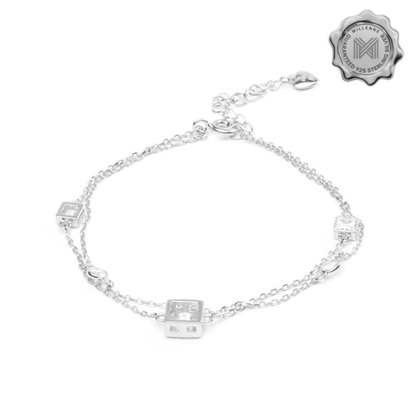 MILLENNE Made For The Night Embellished Geometric Charms Cubic Zirconia Rhodium Bracelet with 925 Sterling Silver