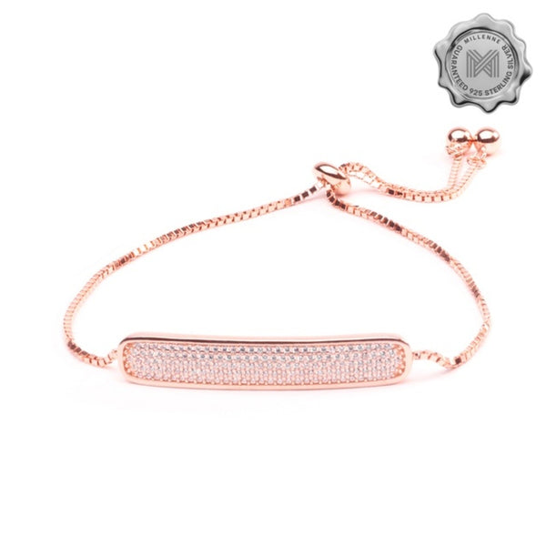 MILLENNE Made For The Night Bold Studded Drawstring Cubic Zirconia Rose Gold Bracelet with 925 Sterling Silver