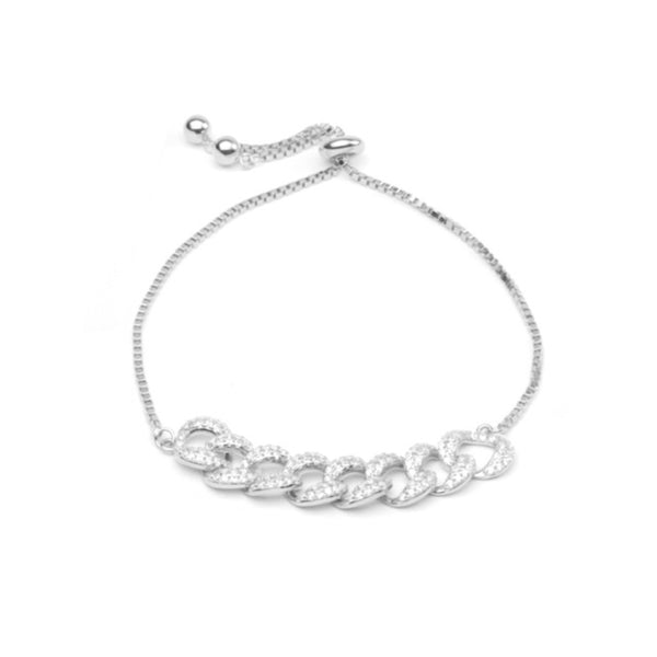 MILLENNE Millennia 2000 Chain Link Studded Drawstring Cubic Zirconia Rhodium Bracelet with 925 Sterling Silver