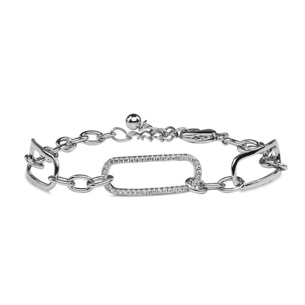MILLENNE Made For The Night Rectangle Chain Loop Cubic Zirconia Rhodium Bracelet with 925 Sterling Silver