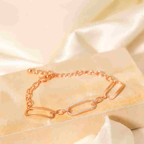 MILLENNE Made For The Night Rectangle Chain Loop Cubic Zirconia Rose Gold Bracelet with 925 Sterling Silver