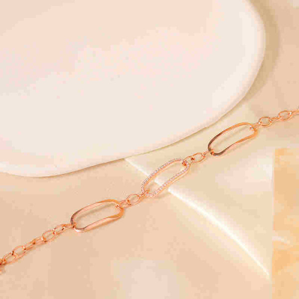 MILLENNE Made For The Night Rectangle Chain Loop Cubic Zirconia Rose Gold Bracelet with 925 Sterling Silver