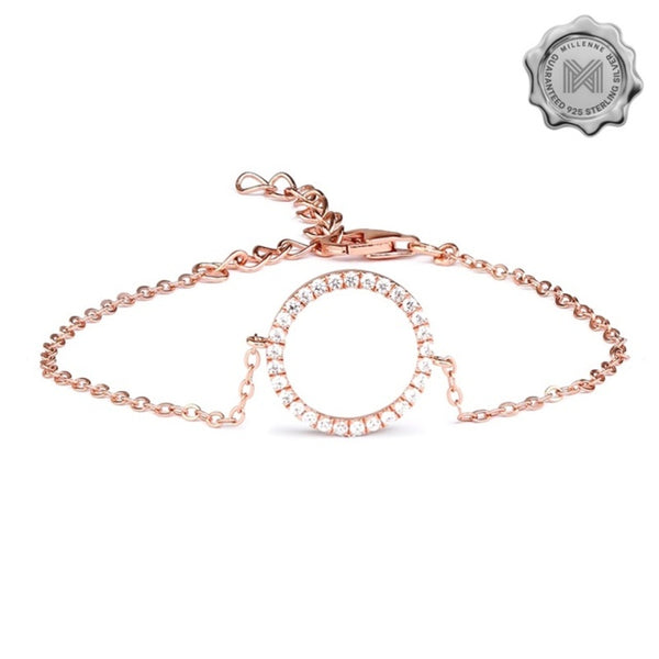 MILLENNE Minimal Circle Studded Cubic Zirconia Rose Gold Bracelet with 925 Sterling Silver