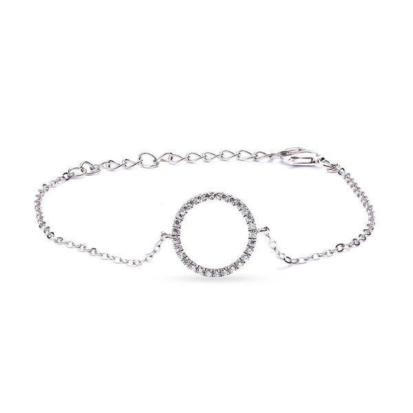 MILLENNE Minimal Circle Studded Cubic Zirconia White Gold Bracelet with 925 Sterling Silver