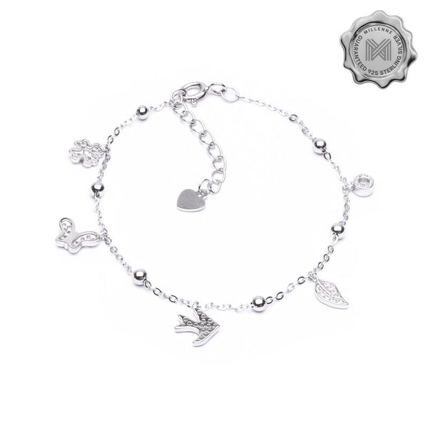 MILLENNE Millennia 2000 Multi Charm Studded Cubic Zirconia White Gold Bracelet with 925 Sterling Silver