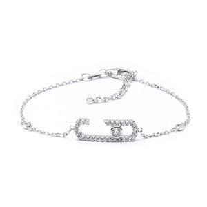 MILLENNE Millennia 2000 Open Oval Studded Cubic Zirconia White Gold Bracelet with 925 Sterling Silver