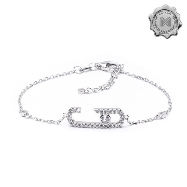 MILLENNE Millennia 2000 Open Oval Studded Cubic Zirconia White Gold Bracelet with 925 Sterling Silver