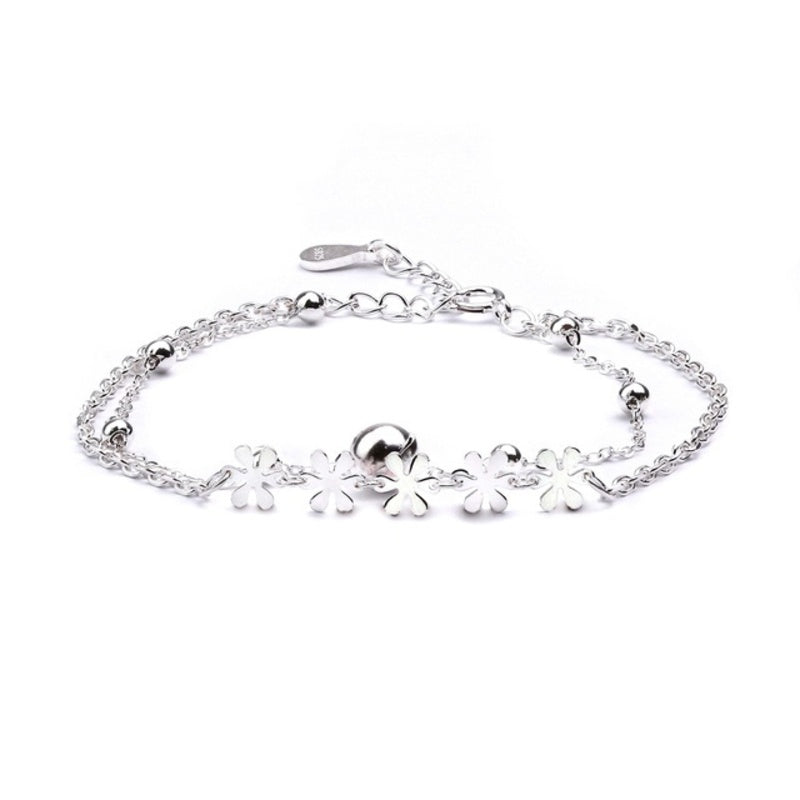 MILLENNE Millennia 2000 Daisy and Beads Double String White Gold Bracelet with 925 Sterling Silver