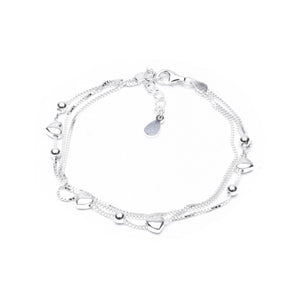 MILLENNE Millennia 2000 Hearts and Beads Double String White Gold Bracelet with 925 Sterling Silver