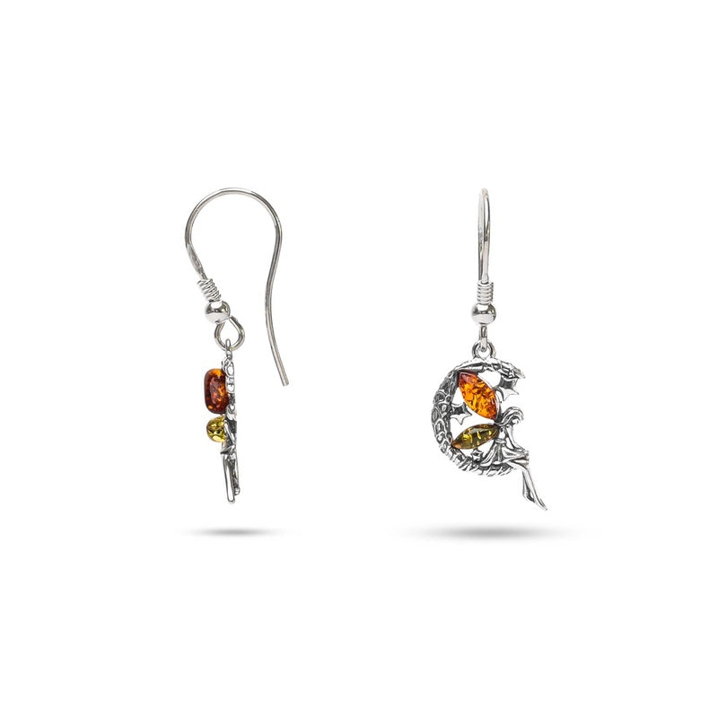 MILLENNE Multifaceted Baltic Amber Fairy Silver Hook Earrings with 925 Sterling Silver