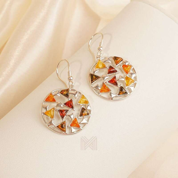 MILLENNE Multifaceted Baltic Amber Mulitple Studded Circular Silver Hook Earrings with 925 Sterling Silver