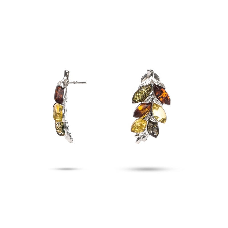 MILLENNE Multifaceted Baltic Amber Graduated Leaf Silver Drop Earrings with 925 Sterling Silver