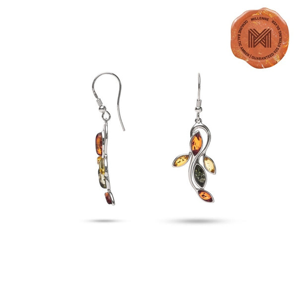 MILLENNE Multifaceted Baltic Amber Sea Creature Silver Hook Earrings with 925 Sterling Silver
