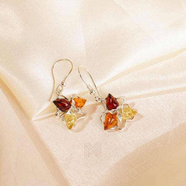 MILLENNE Multifaceted Baltic Amber Triangle Composition Silver Hook Earrings with 925 Sterling Silver
