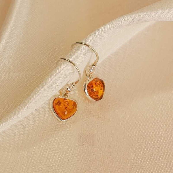 MILLENNE Multifaceted Baltic Amber Heart Silver Hook Earrings with 925 Sterling Silver