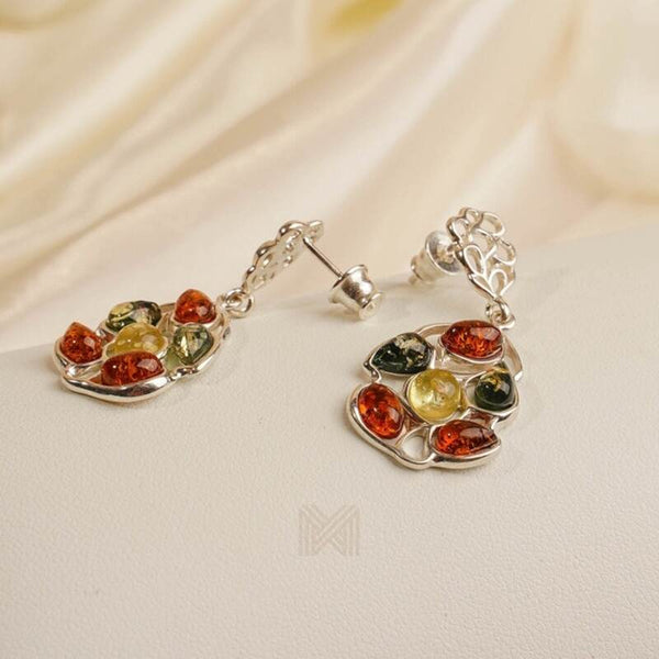 MILLENNE Multifaceted Baltic Amber Pentagon Silver Drop Earrings with 925 Sterling Silver