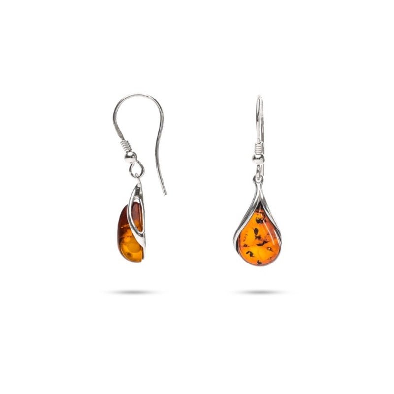 MILLENNE Multifaceted Baltic Amber Droplet Silver Hook Earrings with 925 Sterling Silver