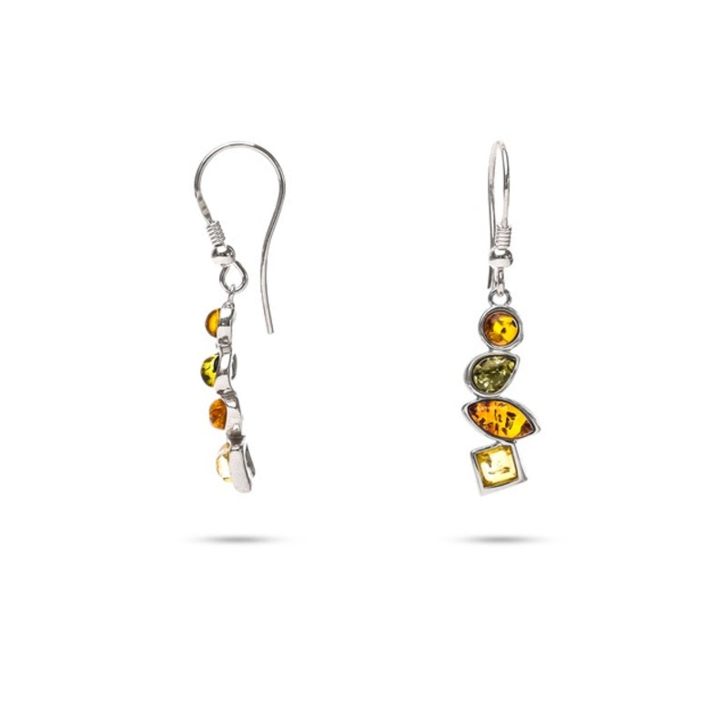 MILLENNE Multifaceted Baltic Amber Rhytymic Silver Dangle Earrings with 925 Sterling Silver