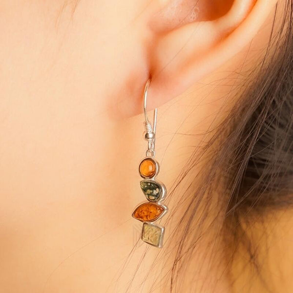 MILLENNE Multifaceted Baltic Amber Rhytymic Silver Dangle Earrings with 925 Sterling Silver