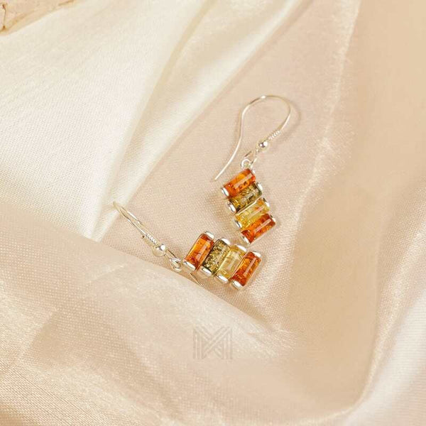 MILLENNE Multifaceted Baltic Amber Xylophone Silver Hook Earrings with 925 Sterling Silver
